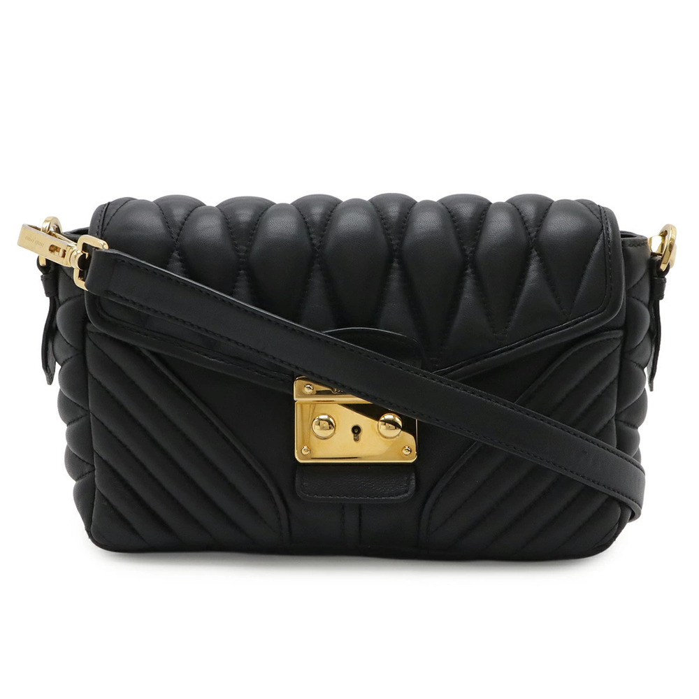 Miu Miu Nappa Biker Gathered Shoulder Bag Leather Black